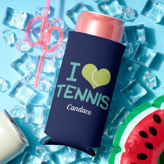 Rafraîchisseur Pour Canette Slim I Love Tennis Cute Personnalisé Marine Bleu Person (Été in situ)