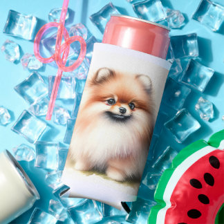 Rafraîchisseur Pour Canette Slim Image d'aquarelle mignonne Pomeranian