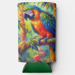 Rafraîchisseur Pour Canette Slim Impressionniste perroquet tropical Oiseau bleu ver