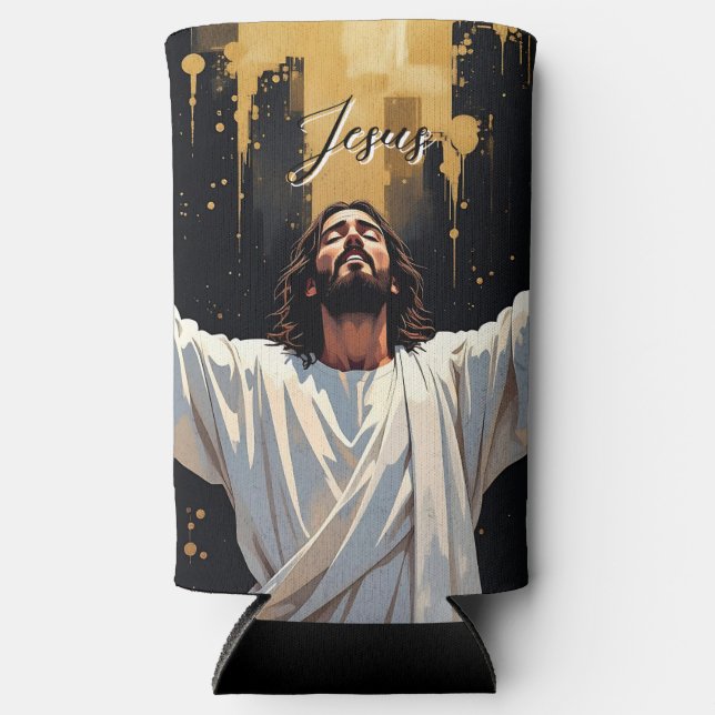 Rafraîchisseur Pour Canette Slim Jesus Christ Our Savior | Black and Gold (Recto)