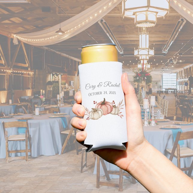 Rafraîchisseur Pour Canette Slim Joli Citrouille Bouquet Mariage (Also available in standard can or bottle versions. Great wedding party gift idea!)