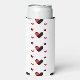 Rafraîchisseur Pour Canette Slim Joli motif de coeurs rouge et noir