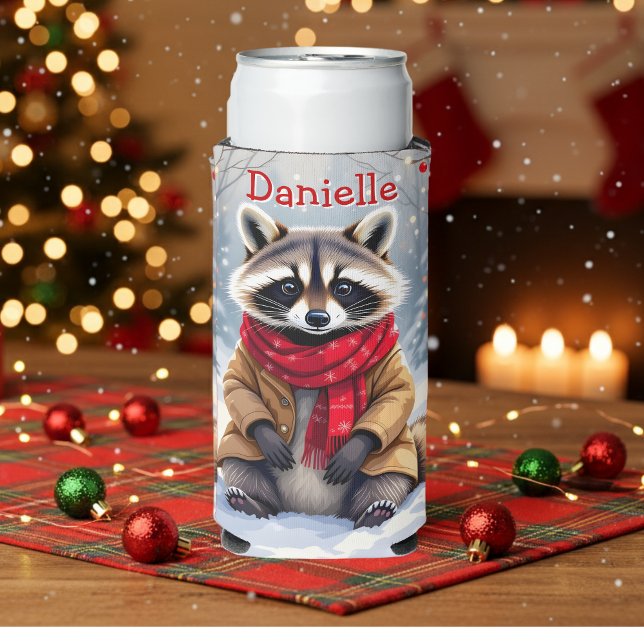 Rafraîchisseur Pour Canette Slim Joli Raccoon Whimsical Noël Personnalisé (Créateur téléchargé)