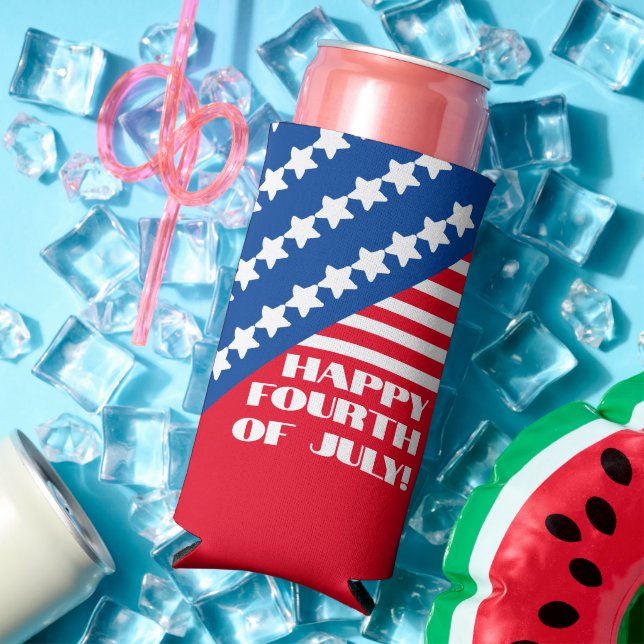 Rafraîchisseur Pour Canette Slim "Joyeux 4 Juillet." Citation Drôle. Soirée (Été in situ)