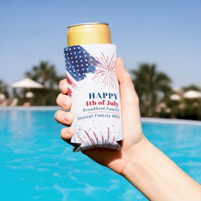 Rafraîchisseur Pour Canette Slim Joyeux 4 juillet Fête de l'Indépendance USA Family (Piscine in situ)