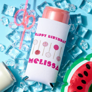 Rafraîchisseur Pour Canette Slim Joyeux Anniversaire Pink Frosted Cake Pops Party F