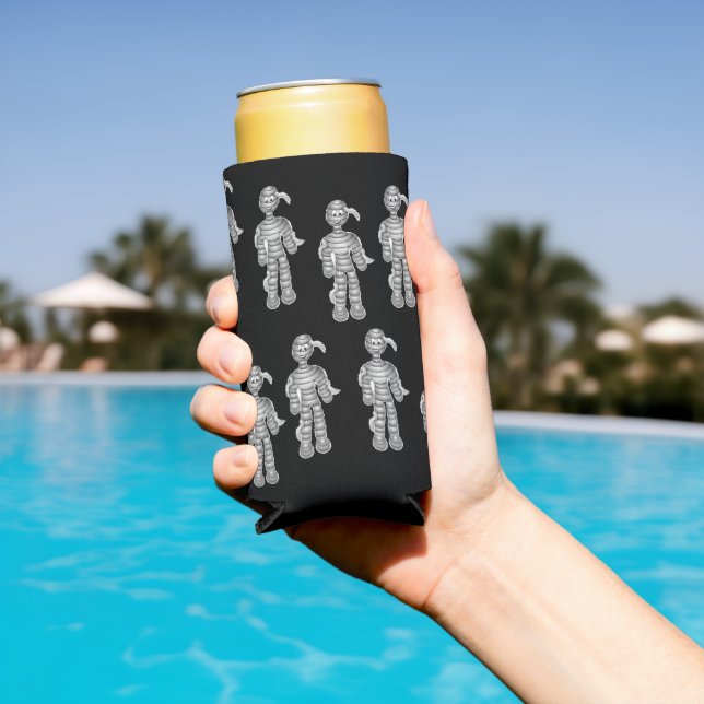 Rafraîchisseur Pour Canette Slim Joyeux motif de momies sur noir (Piscine in situ)