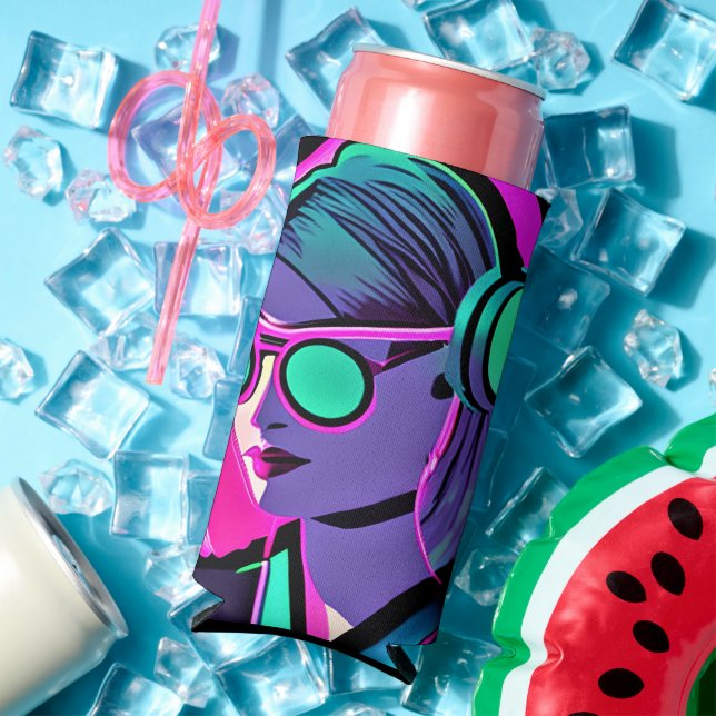 Rafraîchisseur Pour Canette Slim Lady personnalisée en casque Turquoise et rose (Été in situ)