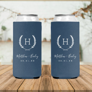 Rafraîchisseur Pour Canette Slim Laurel Crest Mariage Monogramme   Lac bleu