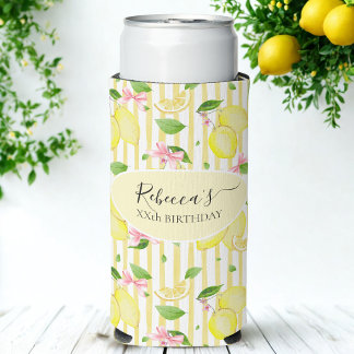 Rafraîchisseur Pour Canette Slim Lemon Coquette Pink Bows And Yellow Stripes