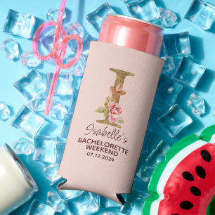 Rafraîchisseur Pour Canette Slim Lettre de nom personnalisée I Or Blush Roses roses
