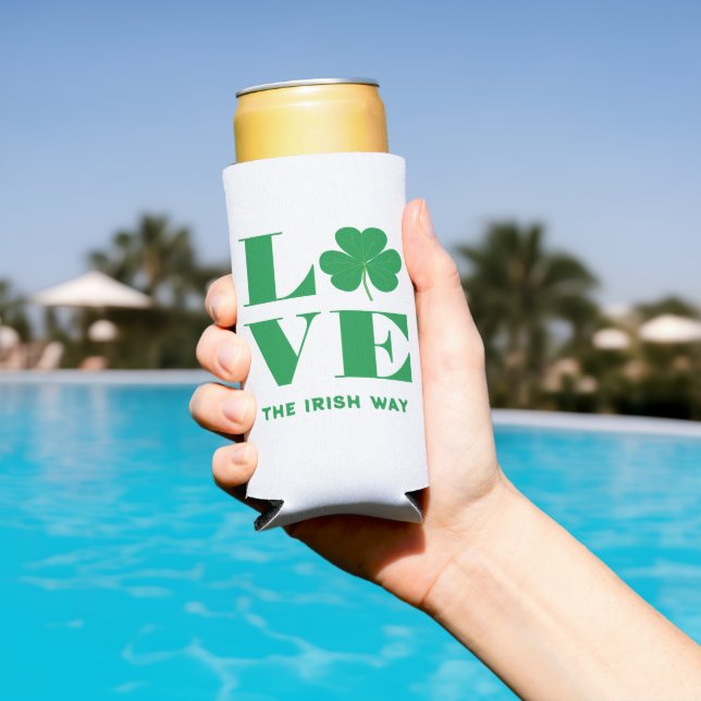 Rafraîchisseur Pour Canette Slim Love Shamrock Clover Irish Custom Text Vert Blanc (Piscine in situ)