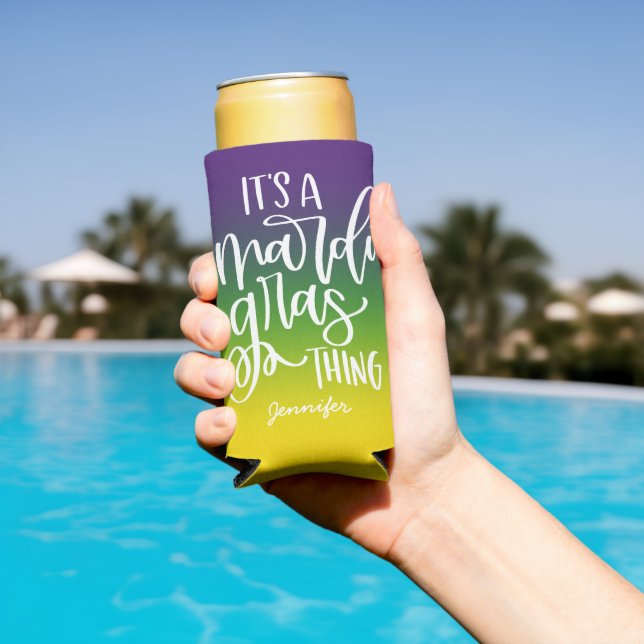 Rafraîchisseur Pour Canette Slim Mardi Gras Text Design Ombre (Piscine in situ)