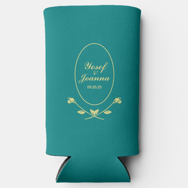 Rafraîchisseur Pour Canette Slim Mariage turquoise et Gold (Recto)