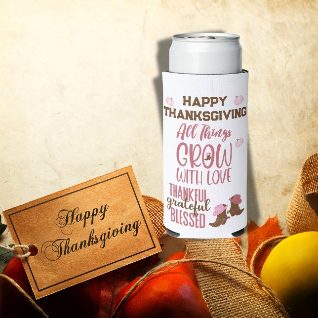 Rafraîchisseur Pour Canette Slim Merci, Gratuit, Béni, Bon thanksgiving | (Créateur téléchargé)