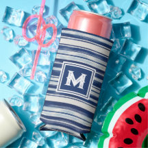 Monogramme à rayures bleues et blanches