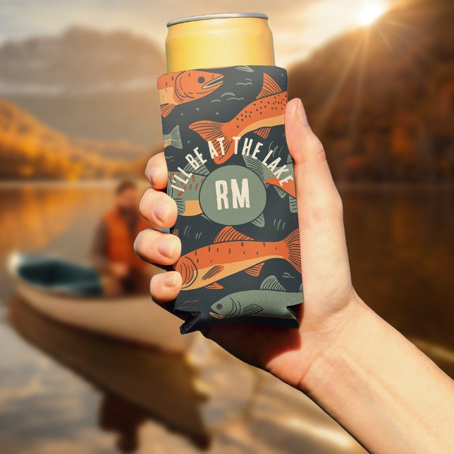 Rafraîchisseur Pour Canette Slim Monogramme de pêche à la truite (Créateur téléchargé)