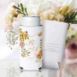 Rafraîchisseur Pour Canette Slim Monogramme de ruban Rose d'or pouvant refroidir