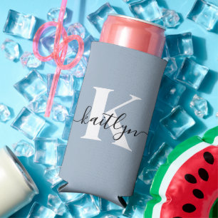 Rafraîchisseur Pour Canette Slim Monogramme élégant en bleu poussiéreux