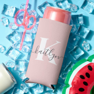Rafraîchisseur Pour Canette Slim Monogramme élégant rose poudré gris