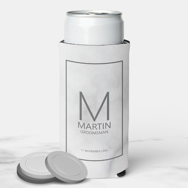 Rafraîchisseur Pour Canette Slim Monogramme et nom personnalisé moderne Groomsmen S (Créateur téléchargé)
