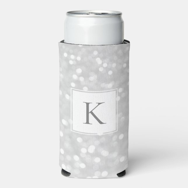Rafraîchisseur Pour Canette Slim Monogramme Initiale Pailleté Argenté Brillance Gla (Seltzer Recto)