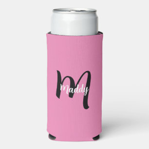 Rafraîchisseur Pour Canette Slim Monogramme rose moderne minimal + Nom initial