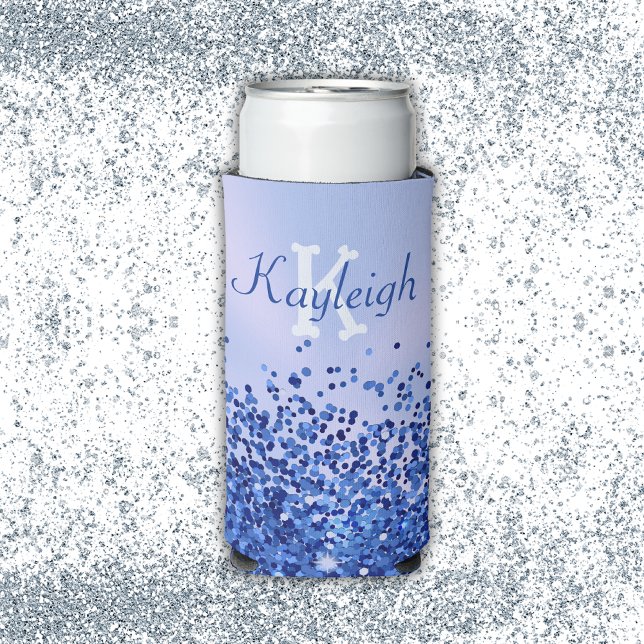 Rafraîchisseur Pour Canette Slim Monogramme simple en métal brossé bleu et Parties  (Créateur téléchargé)