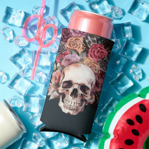 Rafraîchisseur Pour Canette Slim Mort florale noire, anniversaire gothique