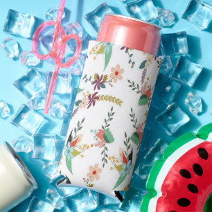 Rafraîchisseur Pour Canette Slim Motif à fond floral blanc
