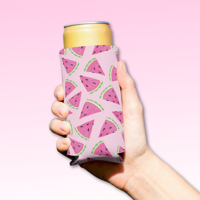 Rafraîchisseur Pour Canette Slim Motif de pastèque rose (Watermelon pink summer can cooler.  Other colors and matching products available.)