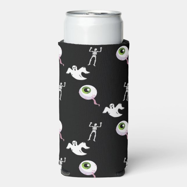 Rafraîchisseur Pour Canette Slim Motif d'Halloween en noir (Seltzer Recto)