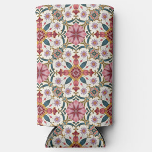 Rafraîchisseur Pour Canette Slim Motif floral boho en rouge, rose et sarcelle