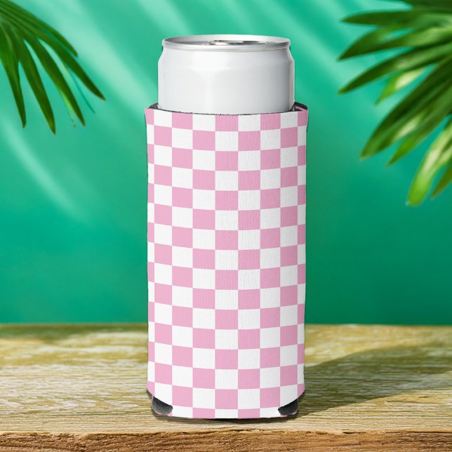 Rafraîchisseur Pour Canette Slim Motif rose et blanc À damiers (Créateur téléchargé)