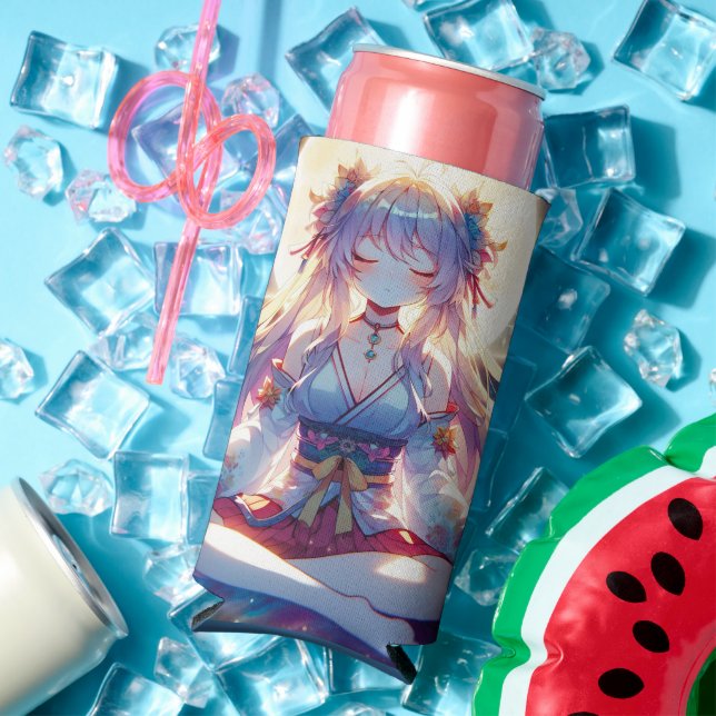 Rafraîchisseur Pour Canette Slim Namaste Anime Girl Meditating (Été in situ)