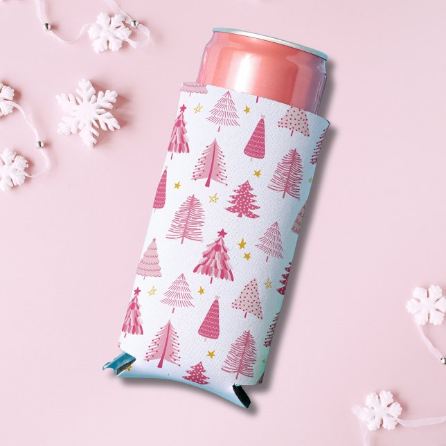 Rafraîchisseur Pour Canette Slim Noël rose (Perfect for parties and celebrations, our pink winter wonderland Christmas tree forest woodland)