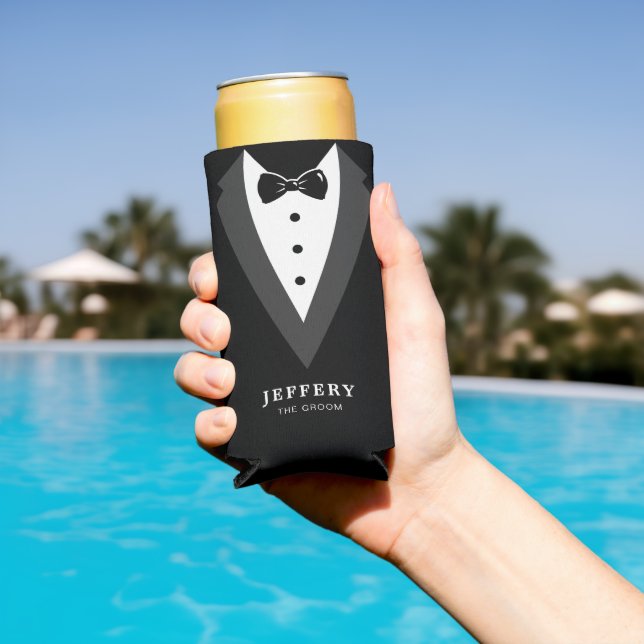Rafraîchisseur Pour Canette Slim Noir Script moderne Groomsmen personnalisé (Piscine in situ)
