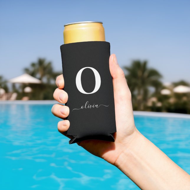 Rafraîchisseur Pour Canette Slim Nom de script Monogramme Personnalisé Noir Et Blan (Piscine in situ)