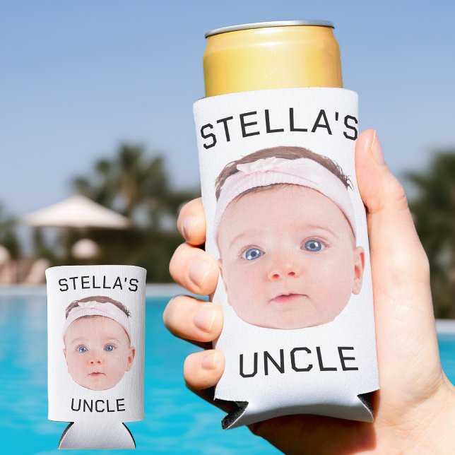 Rafraîchisseur Pour Canette Slim Nouveau cadeau Oncle, personnalisé bébé visage pho (Créateur téléchargé)