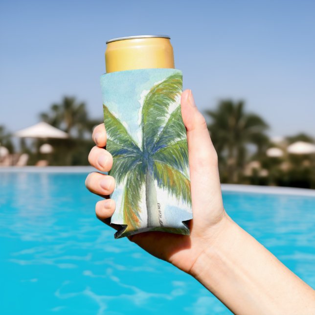 Rafraîchisseur Pour Canette Slim Palmier Tropical Beach par beau temps (Piscine in situ)