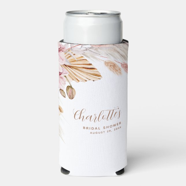 Rafraîchisseur Pour Canette Slim Pampas Grass Blush Rose Floral | FÊTE DES MARIÉES (Seltzer Recto)