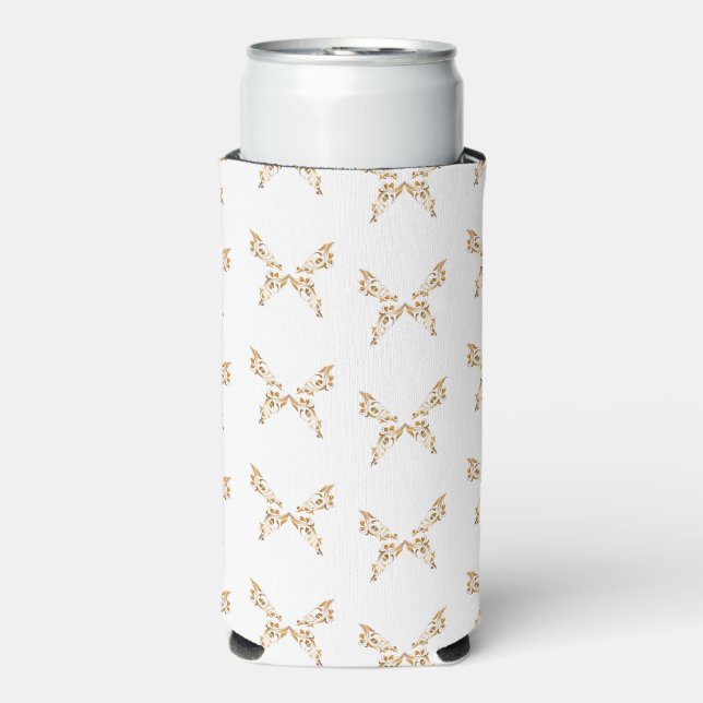 Rafraîchisseur Pour Canette Slim Papillons floraux fleuris blancs (Seltzer Recto)