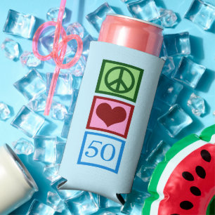 Rafraîchisseur Pour Canette Slim Peace Love 50 Cute Blue 50th Birthday Party