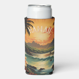 Rafraîchisseur Pour Canette Slim Peinture Vintage Coucher de Soleil Hawaï Serviette