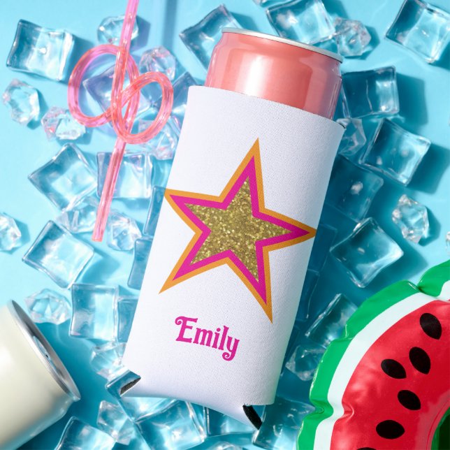 Rafraîchisseur Pour Canette Slim Personalized name elegant gold &pink star  (Été in situ)