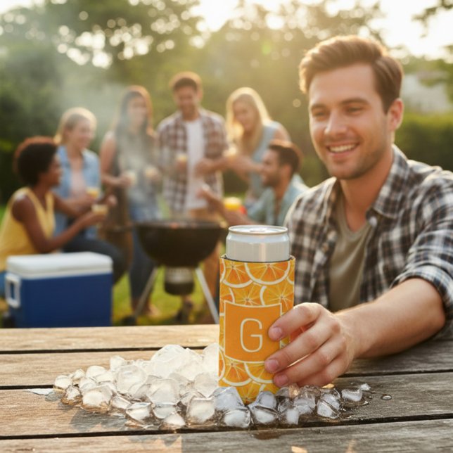 Rafraîchisseur Pour Canette Slim Personalized Orange Citrus Monogram Can Cooler (Créateur téléchargé)