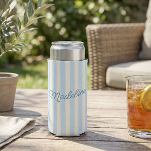 Rafraîchisseur Pour Canette Slim Personnalisé Nom Personnalisé Rayures Bleu Clair