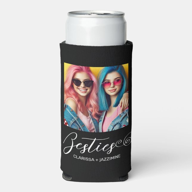 Rafraîchisseur Pour Canette Slim Photo personnalisée de Black White Bestie (Seltzer Recto)