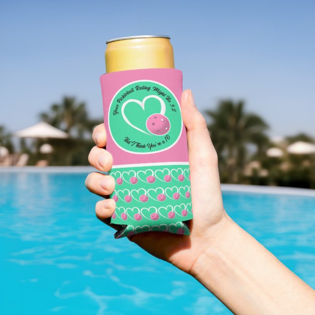 Rafraîchisseur Pour Canette Slim Pickleball Classement Valentine Coeur rose Turquoi (Piscine in situ)