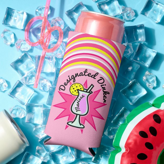 Rafraîchisseur Pour Canette Slim Pickleball Dinker désigné Pink Margarita (Été in situ)